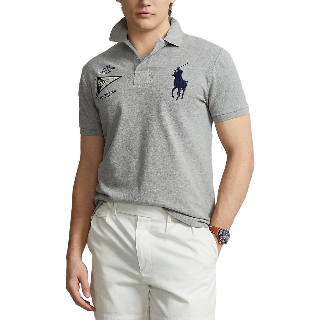 Polo Ralph Lauren SS23 Brand Logo Embroidered Straight-Cut Short Sleeve Polo Shirt Men Tops Gray MNPOKNI1N822430-020