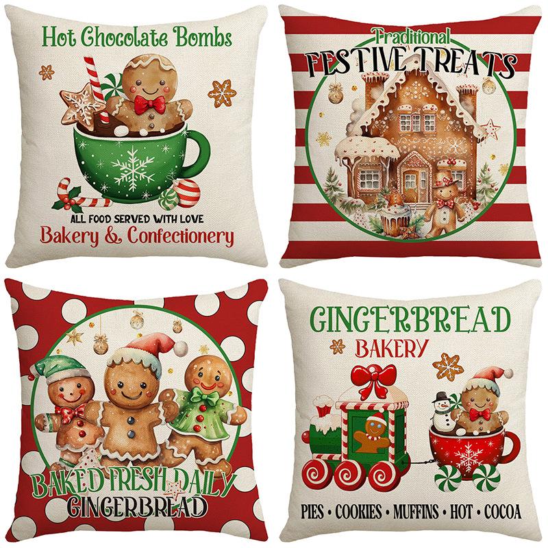 Christmas Atmosphere Illustration Digital Printing Set Home Decoration Sofa Cushion Gingerbread Man Fairy Tale Warmth