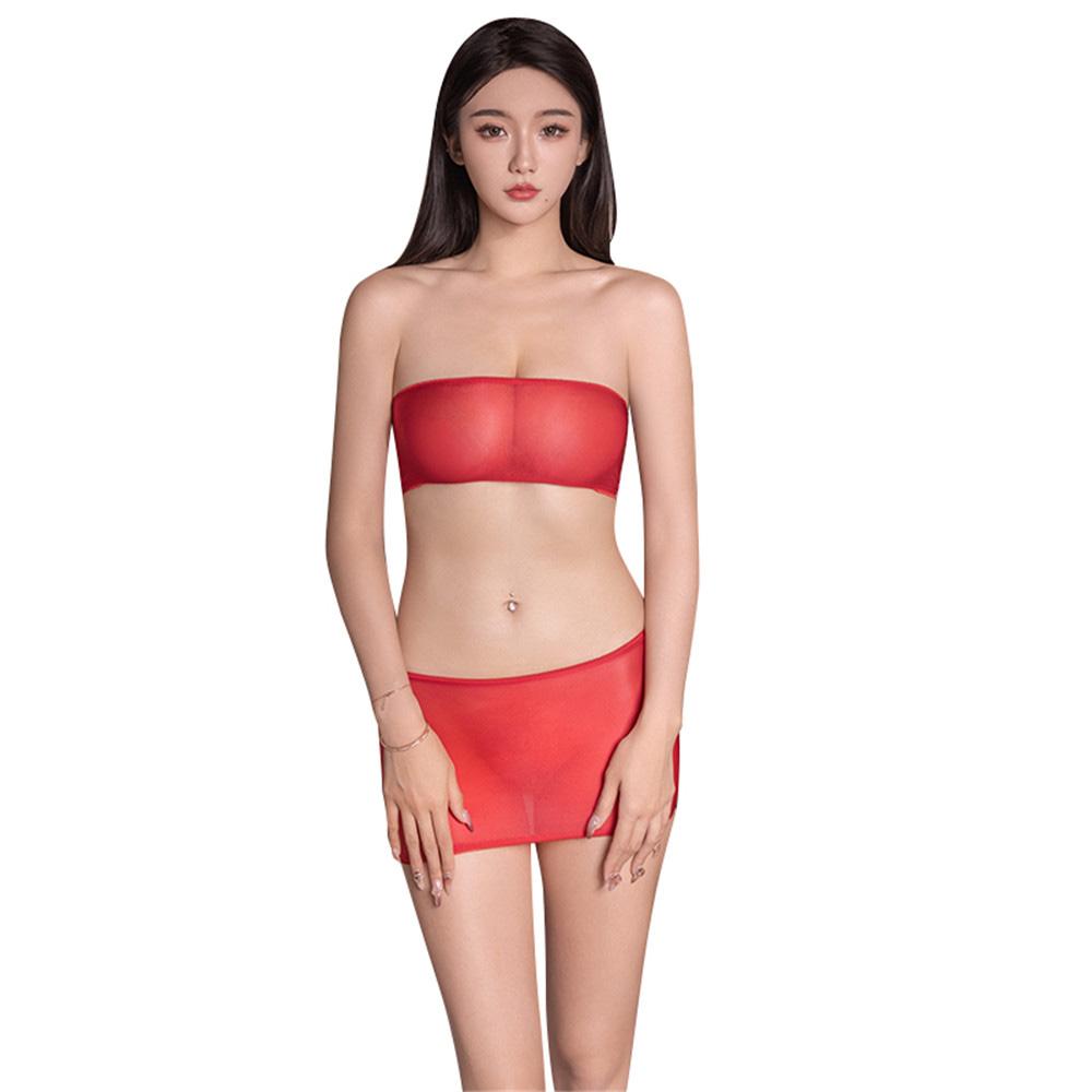 Sexy Women Oil Glossy Shiny Micro Mini Skirt  Sheer See Through Tight Pencil Cute Skirt Elastic Packet Hip Skirts With Tube Top