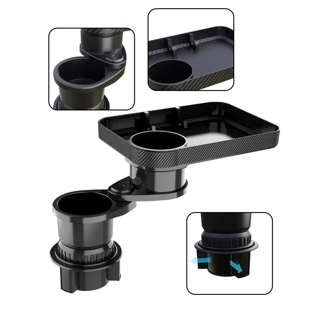 Car Cup Holder Expander with Tray 360 Degree Rotation Adjustable Drink and Food Tray for Smartphones Stable Non Slip Cup Mount