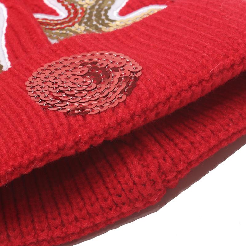 Cross-border foreign trade children's sequined embroidered thermal hat children's Christmas antlers Christmas knitted hat boys and girls winter hat