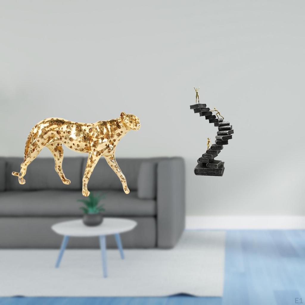 Cheetah Sculpture Resin Animal Figurine Abstract Ladder Centerpiece Tabletop Ornament for Office