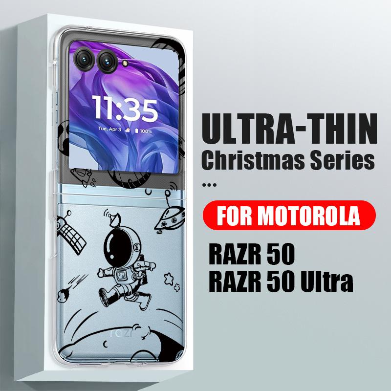 Faltbare Hülle für Motorola Razr 50 40, Astronauten-Flugzeugmuster, 2cps, ultrastoßfeste, transparente, dünne Hart-PC-Hülle