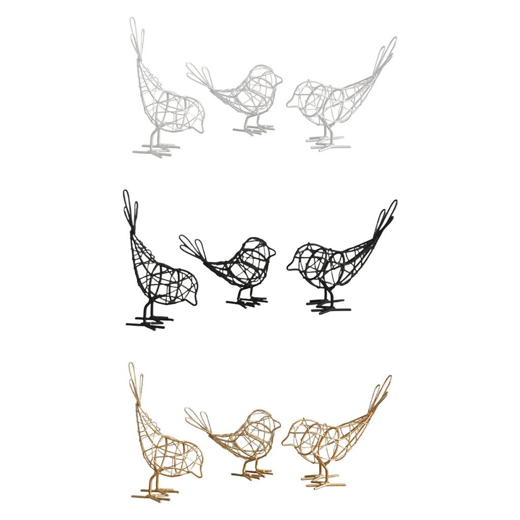 3Pcs Bird Statue Animal Sculpture Hollow Crafts Decorative Gift Artwork Metal Figurine for Bedroom Housewarming Hallway Desk