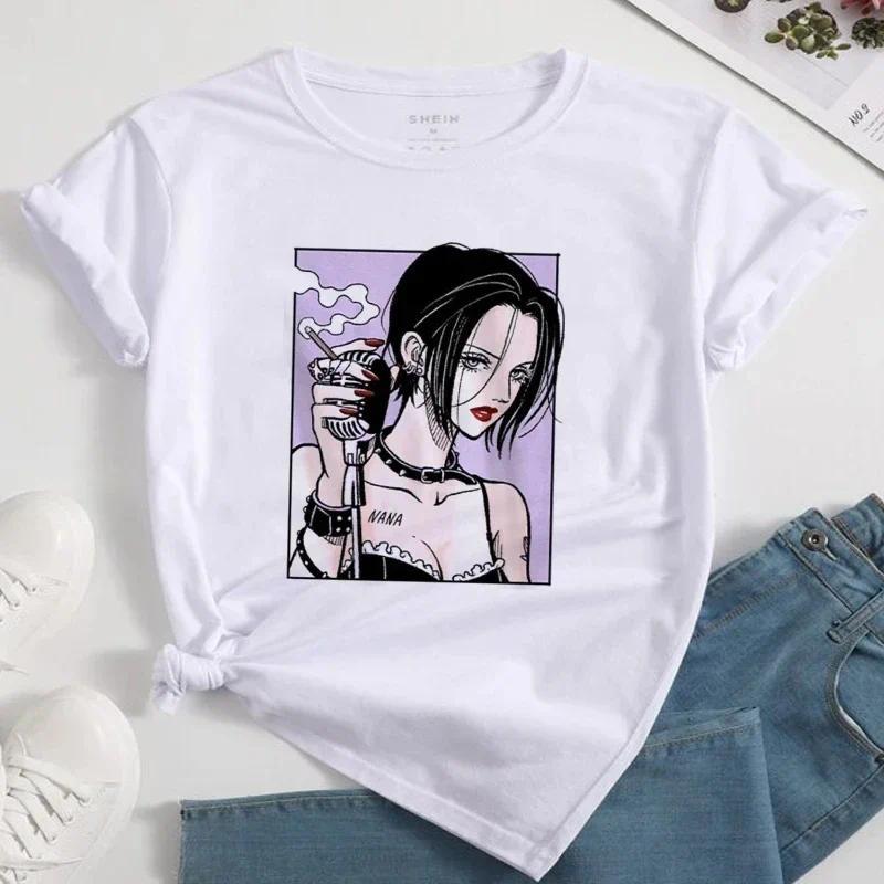 Nana Japanese Anime Summer Short Top T-shirt Women's Heart Pattern Anime T-shirt White Short Sleeve Casual Harajuku T-shirt Top