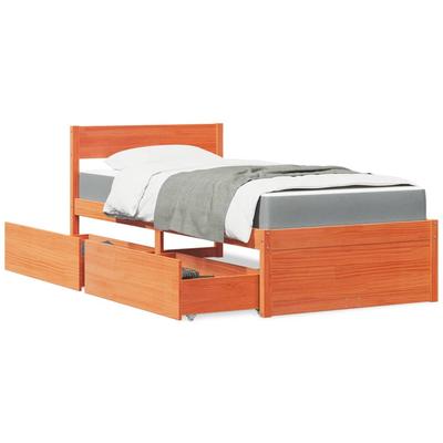 Vidaxl Bed with Drawers and Mattress, Waxed Brown, 100X200 Cm, Pine