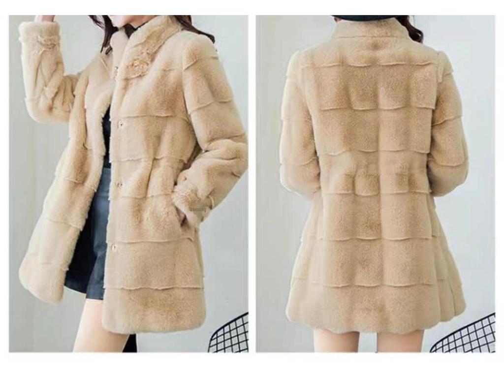 Danish mink faux fur coat for women in Korean slim fit style, perfect for autumn and winter.