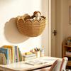 Woven Rattan Wall-Mounted Key Holder Basket Home Decor Kitchen Entryway Storage Organizer