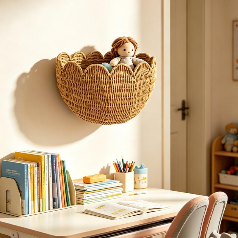 Woven Rattan Wall-Mounted Key Holder Basket Home Decor Kitchen Entryway Storage Organizer