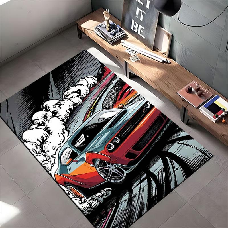 Drifting Muscle Car Art Suitable As a Non-slip Mat for the Living Room or Bedroom Sofa