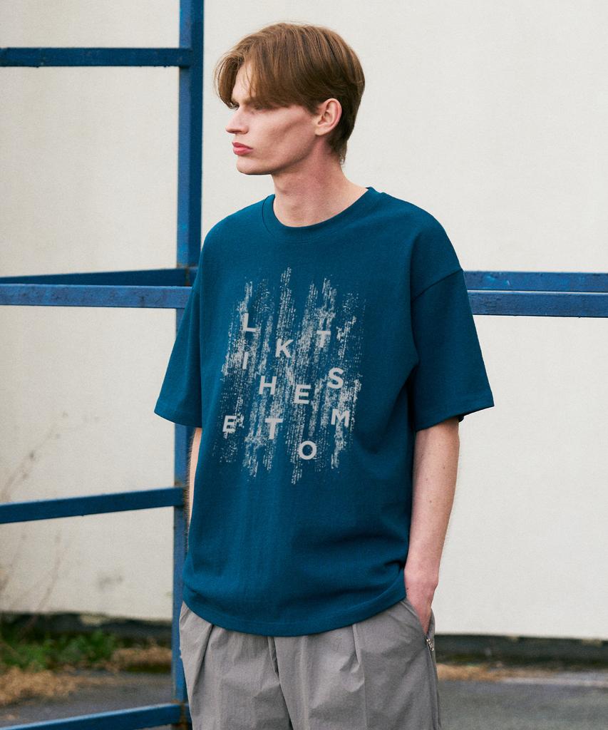 LIKE THE MOST Printed 10-Count Oversized T-Shirt_Blue Green