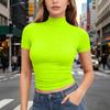 Dames T-shirt met korte mouwen, slank gesneden, met opstaande kraag, rekbaar, lichtgewicht, ademend, basic top voor dagelijks gebruik