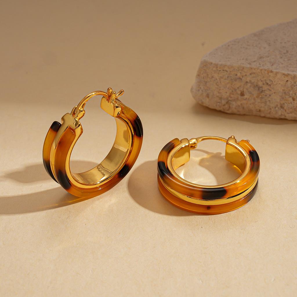18K real gold electroplated acetic acid plate geometric round ear buckle simple niche earrings