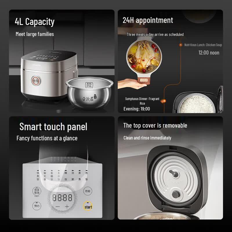 Joyoung 40N2 4L 0-Coating 316L Stainless Steel Electric Rice Cooker CN Plug (adapter Included)