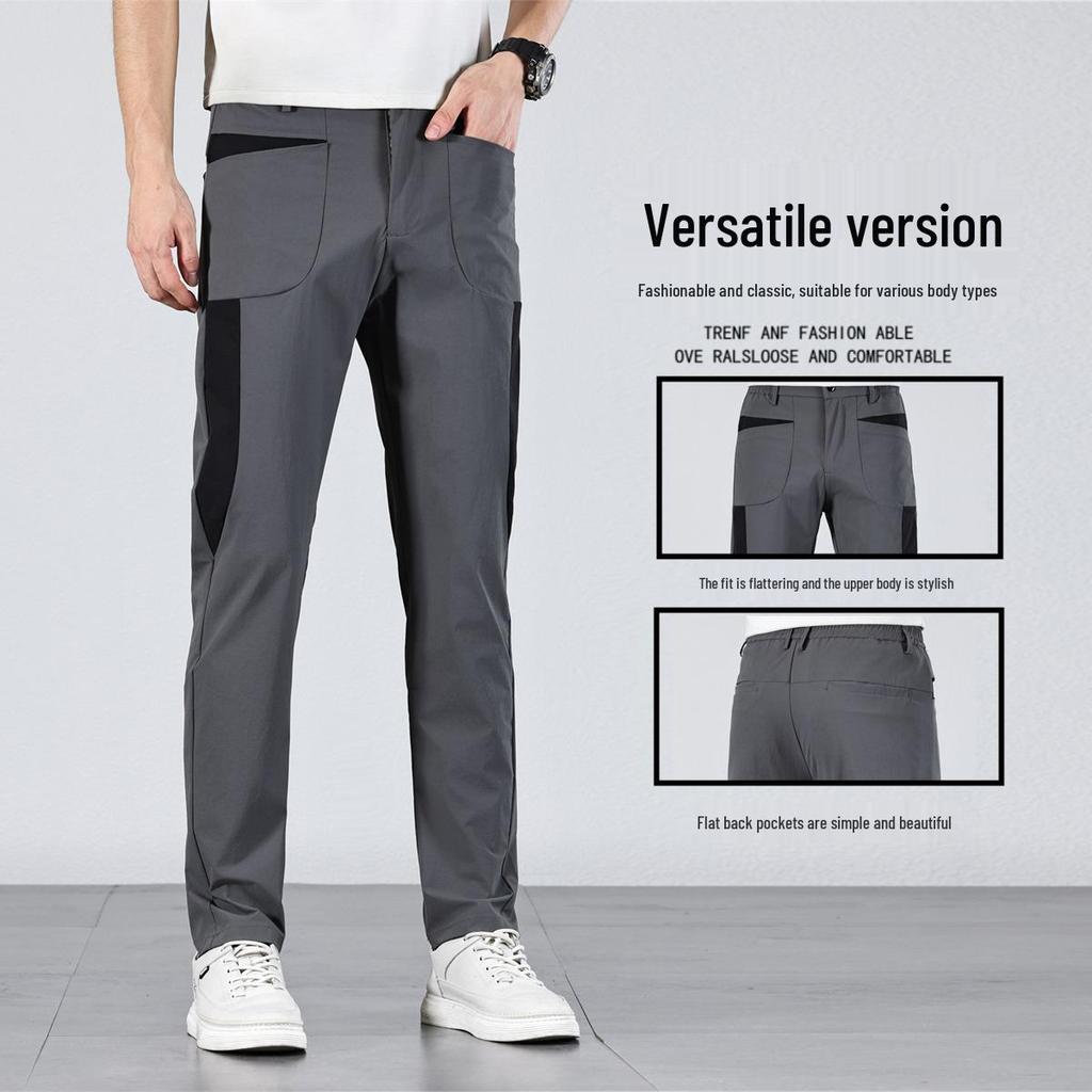 Men's Breathable Ice Silk Elastic Straight Leg Quick-Dry Casual Pants – Trendy and Comfortable for Summer
