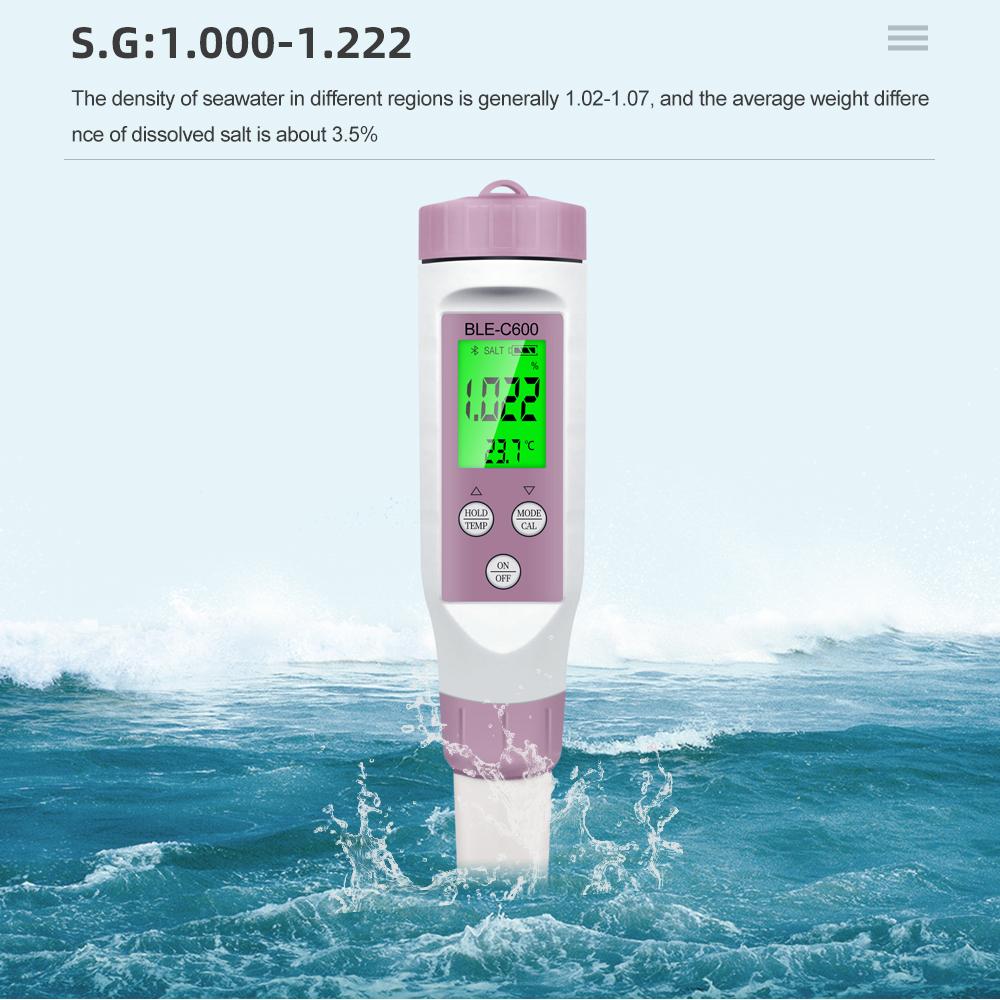 Newest Blue Tooth 7 in 1 PH Meter PH/EC/TDS/ORP/SALT/S.G/TEMP Online Monitor APP Intelligent for Drinking Aquarium Water Tester