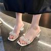 Not tired feet thick heel French sandals 2025 new transparent high heels women's summer outer wear temperament crystal cool slippers