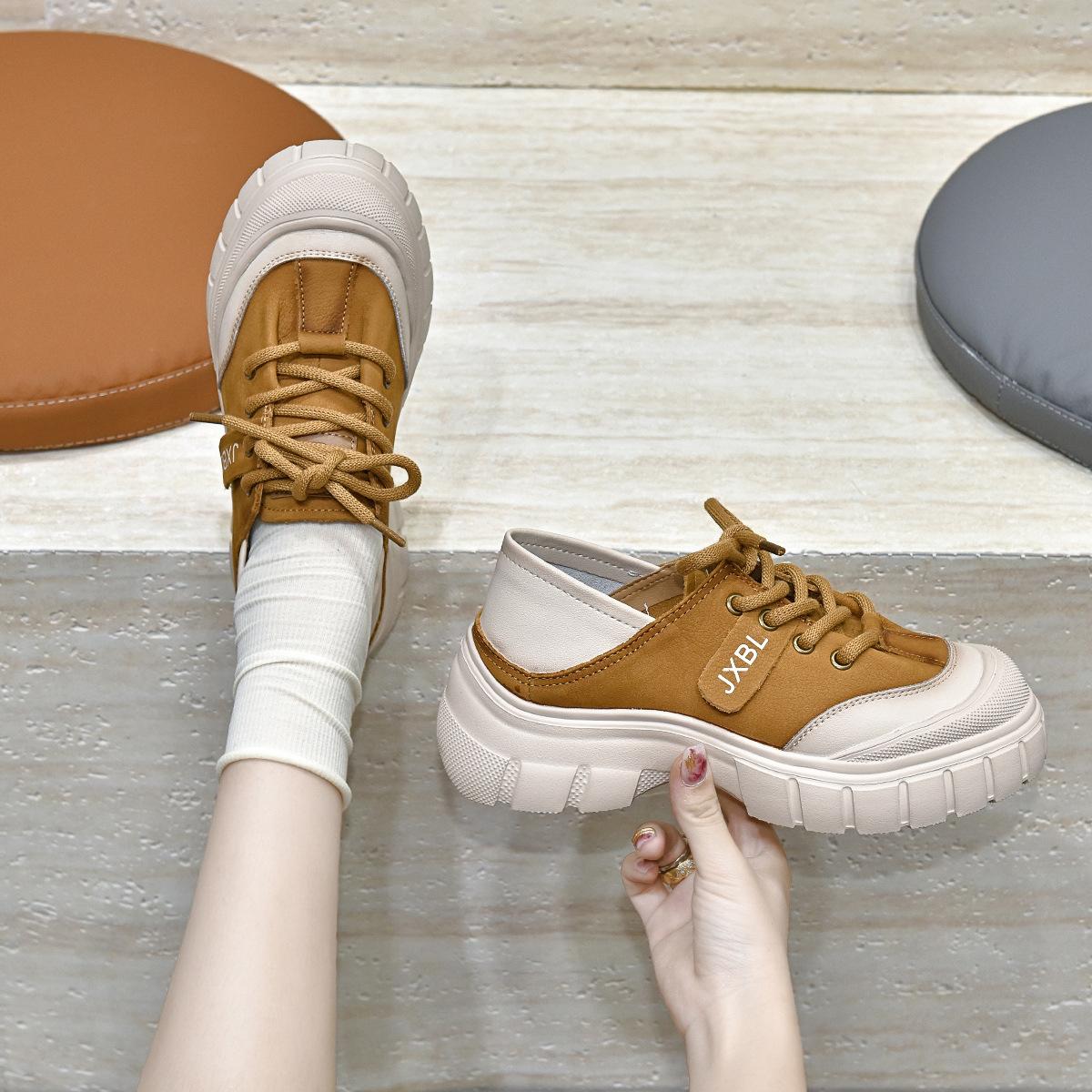 

маленькие белые туфли на толстой подошве женские осенние цветные на шнуровке маленькие одинарные туфли носить две туфли 40 хаки