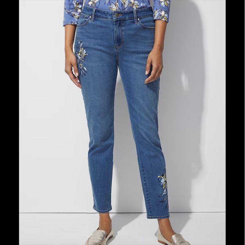 

Sunshine Spring and Summer Export European and American plus Size Women s Clothes Embroidered High Waist Slimming Jeans Pants Blue 2: Waist 86