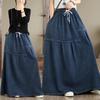 DIMANAF 2026 Autumn Winter Women Plus Size Denim Long Skirts Trousers Bottoms Cotton Loose Casual Oversize Denim Blue Skirt