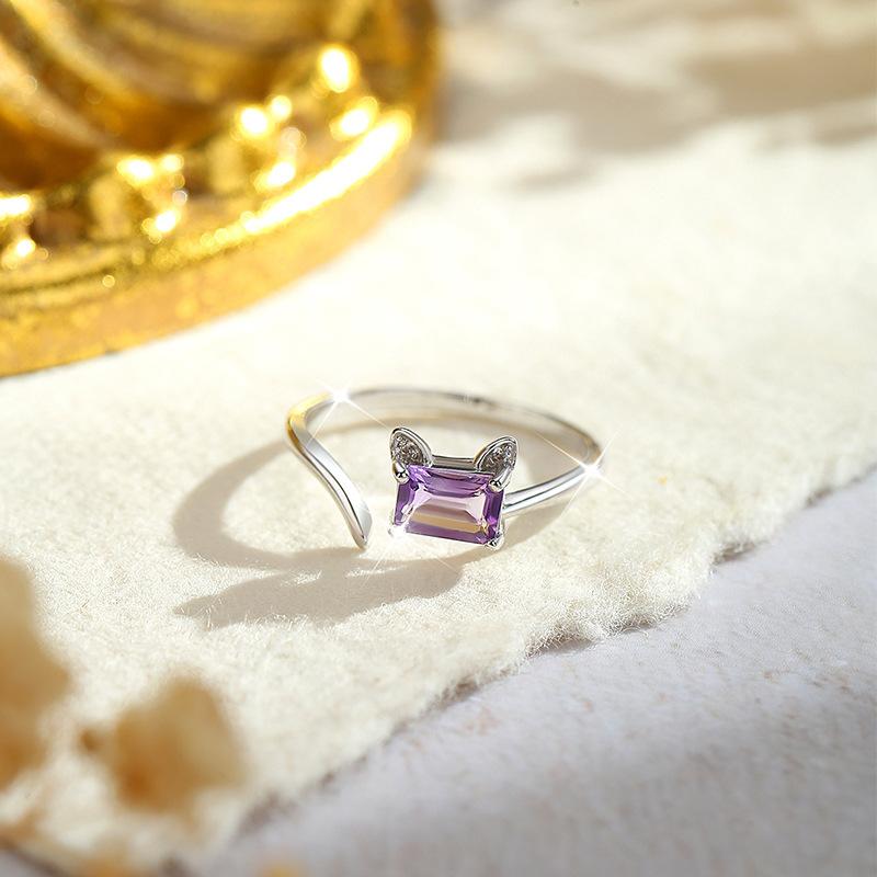 S925 Pure Silver Crystal Open Ring, Adjustable Size, 6 Colors Optional, Minimalist Korean Style Band Jewelry Gift for Girlfriend