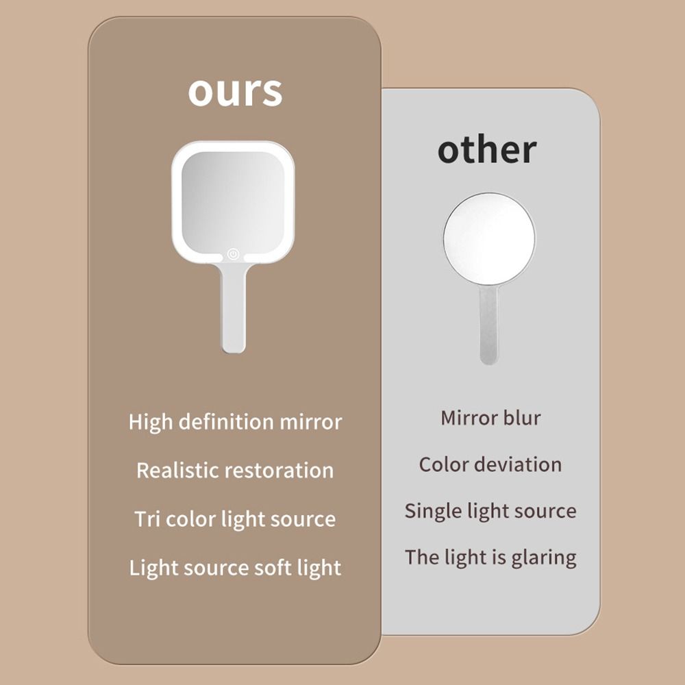 Square/Round Lighted Hand Mirror Fill Light Portable Vanity Mirror LED Makeup Mirror  Pocket