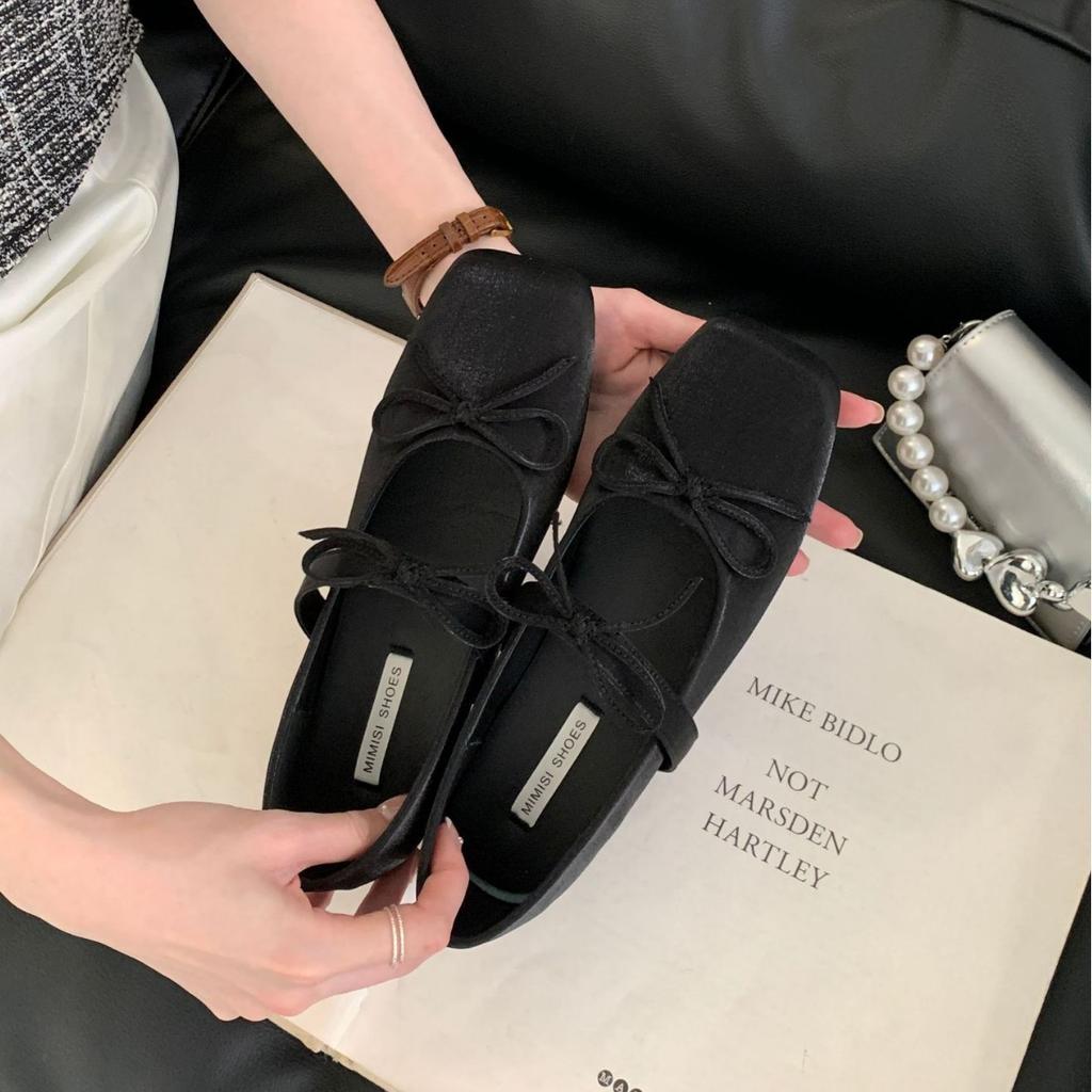 D3-102~ Inner Height Increase~ French Evening Breeze Bow Square Head Mary Jane Single Shoes Women's Shoes 2025 New Models