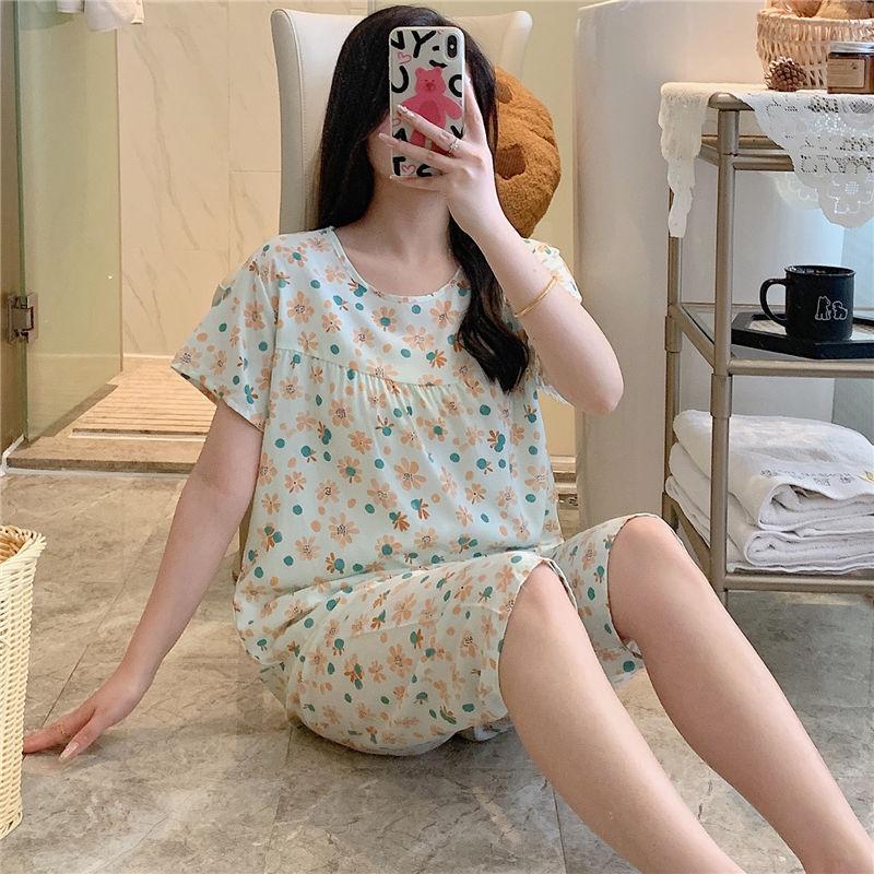 1011 Spring and Autumn Short Sleeve New Printed Pajama Set Summer Thin Sweet Floral Loose Loungewear