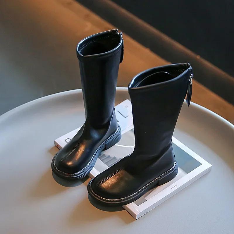 

Long Leg Women Boots Simple Versatile Autumn Child Shoe Classic Comfort Trendy Girl Boot Retro Stylish Princess Shoe 26 чёрный