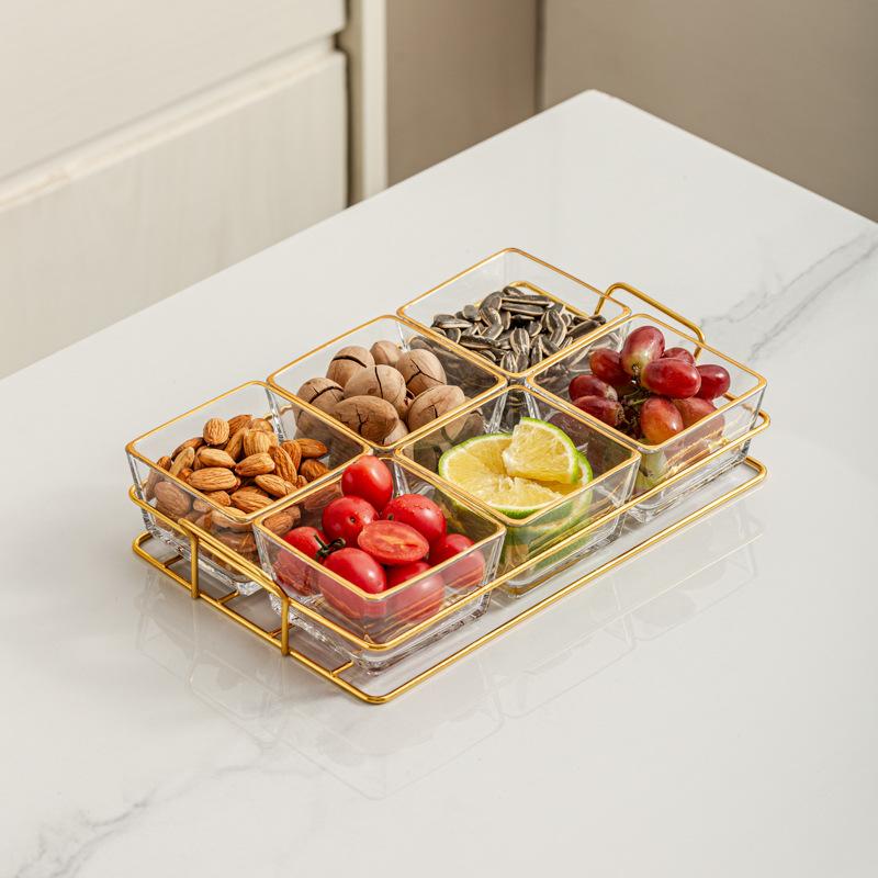 Light Luxury Glass Fruit Plate  Creative Household Living Room Snack Plate  Dried Fruit Snack Plate  Dessert Plate  Candy Plate  Fruit Plate