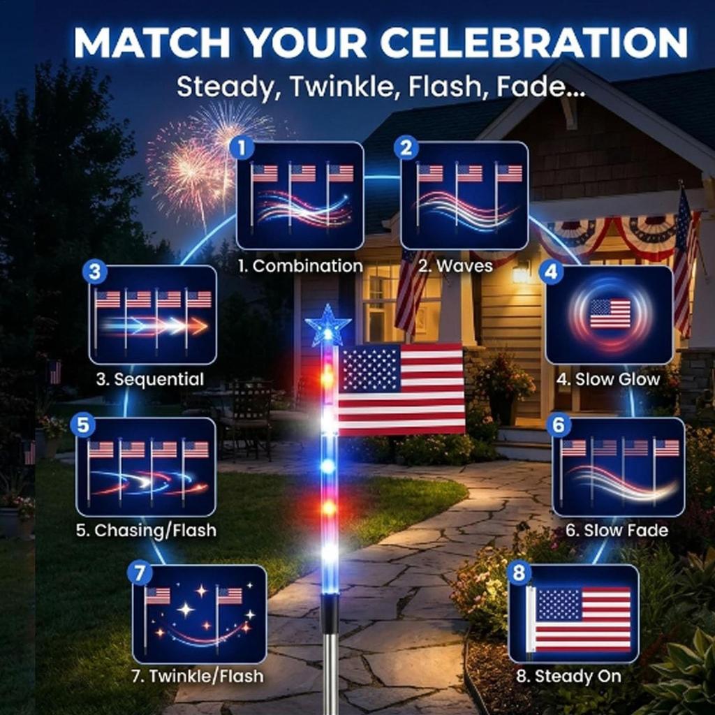 Outdoor Solar Pathway Light Dusk To Dawn Waterproof 8-Effect Solar Flag Lights for Yard Patio Driveway Backyard Homeowners