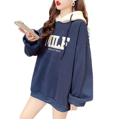Hooded Loose Solid [7-livehouse] Women's Hoodie, Top, Outerwear, Sweatshirt, Pullover, Fleece-Lined, Two-Tone, Fit, Oversized, Color, Fashionable,