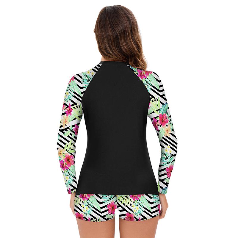 Women's Long-Sleeve Split Spliced Surf Swimwear - Sexy Printed Design