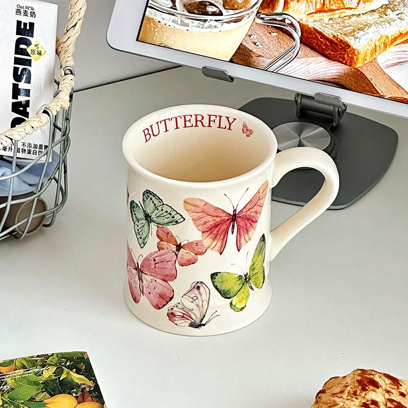 Butterfly Ceramic Coffee Mug Milk Cup Latte Mug,340ML Office Daily Tea Cup with Handle