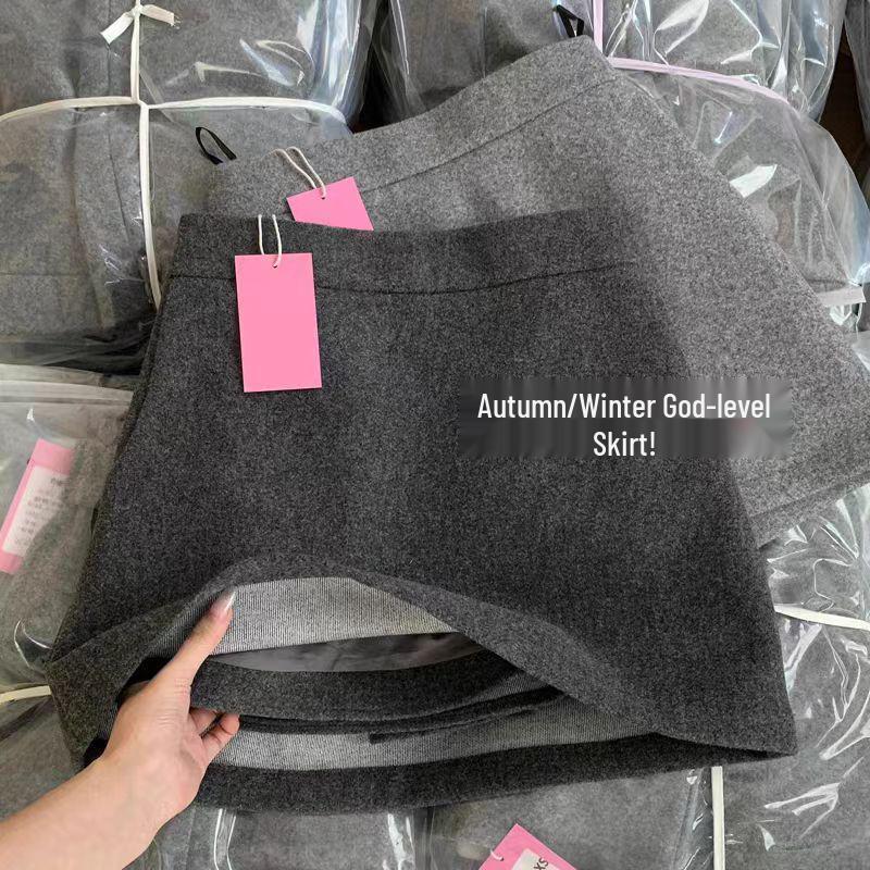 

Gray Wool A-line High Waist Short Skirt for Women - 2025 Autumn/Winter Collection XS темно-серого