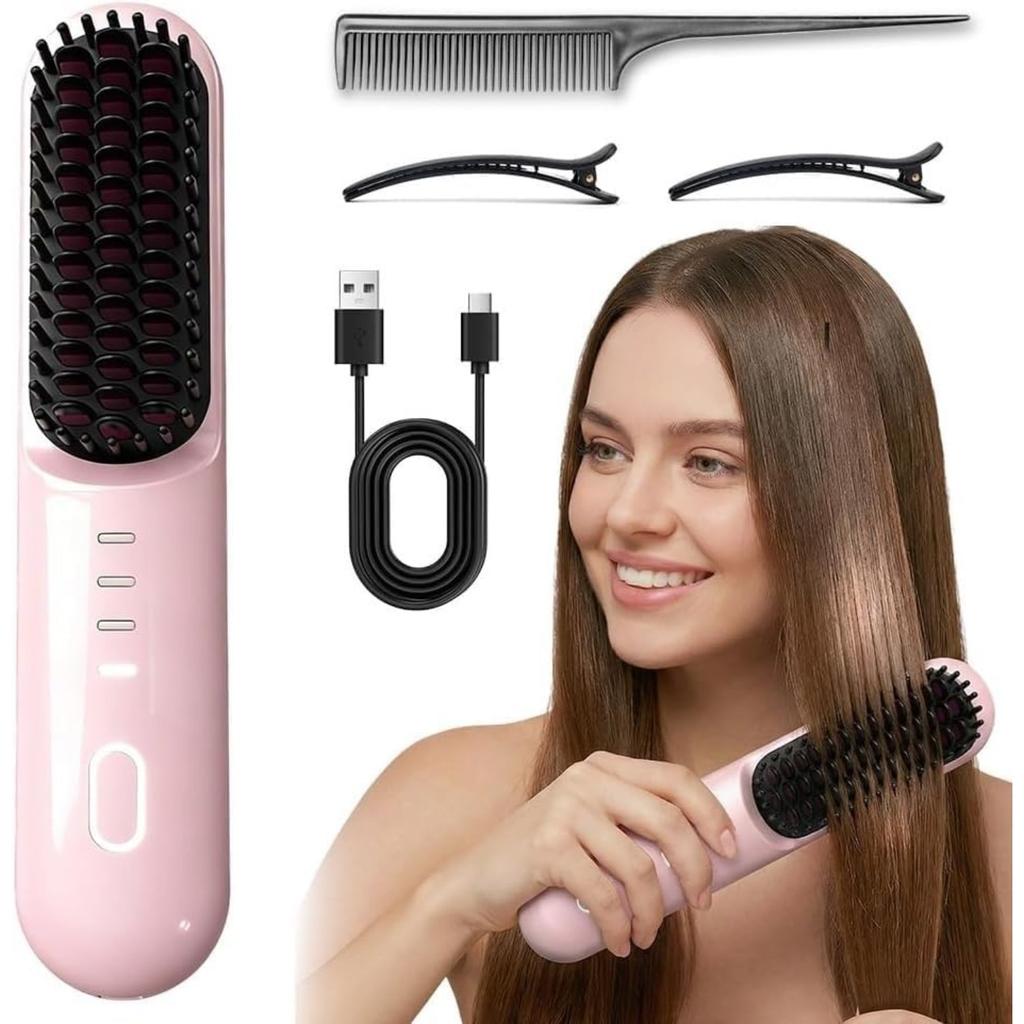 for Short Hair - 2026 Upgraded Cordless Straightening Brush with 30s Fast Heat, 4 Temperature Settings, Ionic & Ceramic Care, 4000mAh