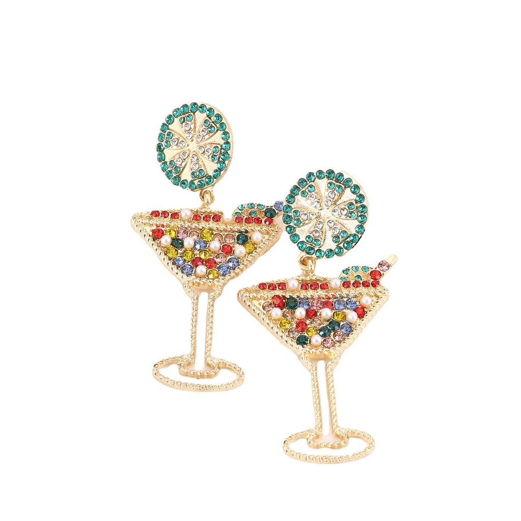 European and American Fashion Wine Glass Shape Versatile Earrings Alloy Diamond-encrusted Hollow Pearl Earrings Cross-border Wholesale Manufacturers