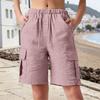 Women Cargo Shorts Drawstring Design High Waisted Loose Fit Hiking Shorts with Functional Deep Pockets Outdoor Activities Casual