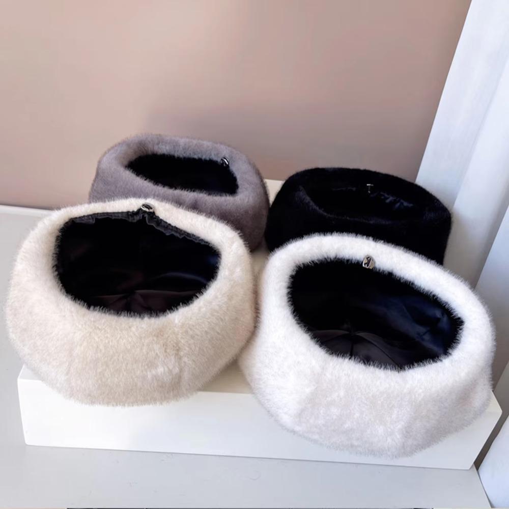 Leopard Print Faux Rabbit Fur Beret Flush Furry Fluffy Plush Beret Octagonal Beanie Cap  Women Girl