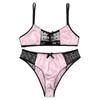 Sissy Lingerie Nightwear for Men Satin Sheer Mesh Bra Top Adjustable Spaghetti Straps with Matching Thong Briefs