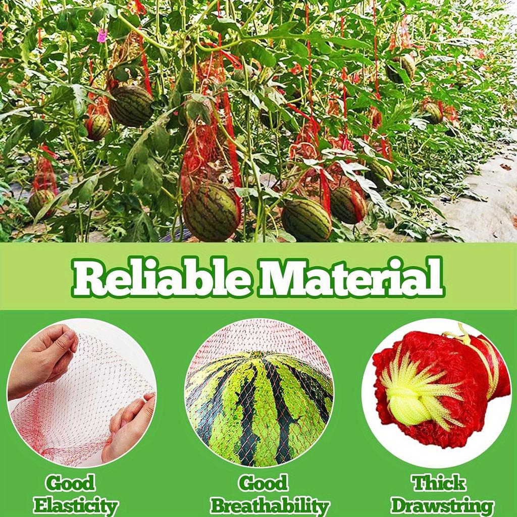 100 PCS Watermelon Nets, 18 Inches Melon Hammock Red Onion Mesh Bags, Reusable Cantaloupes Hanging Mesh Bag with Drawstring for Trellis Vertical