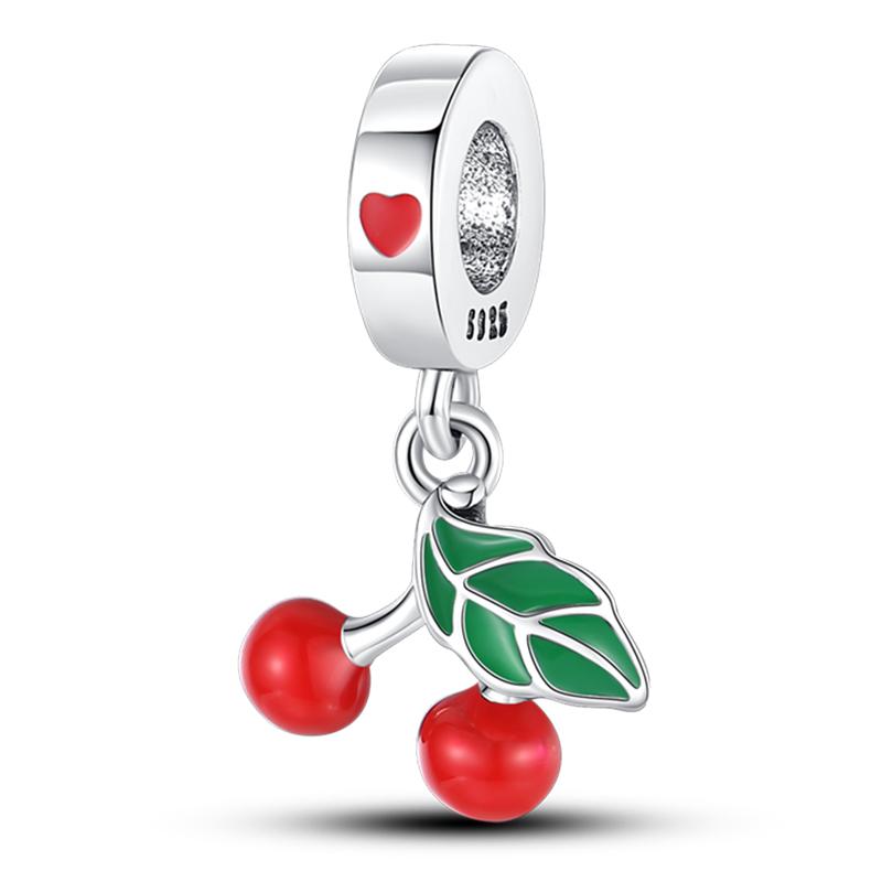 Fits Pan Braceletscopper Charms Color Strawberry Cherry Blueberries Fruit Sweet Original Diy Jewelry Birthday Fine Gifts