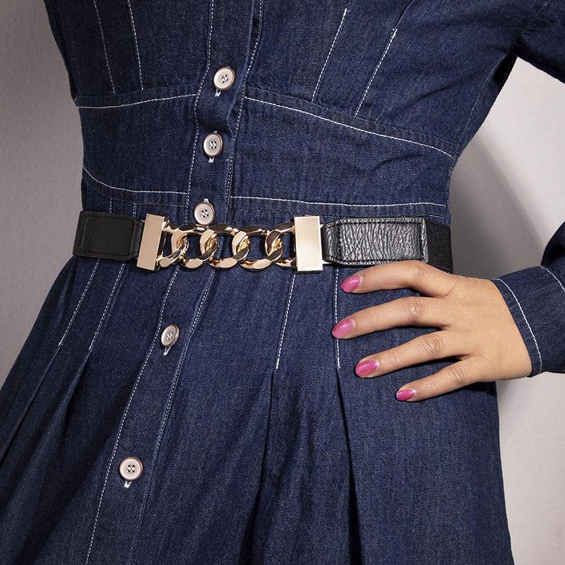 Women's Chain Elastic Adjustment Elastic Snap Buckle Thin Belt Skirt Belt Women's Waist Seal
