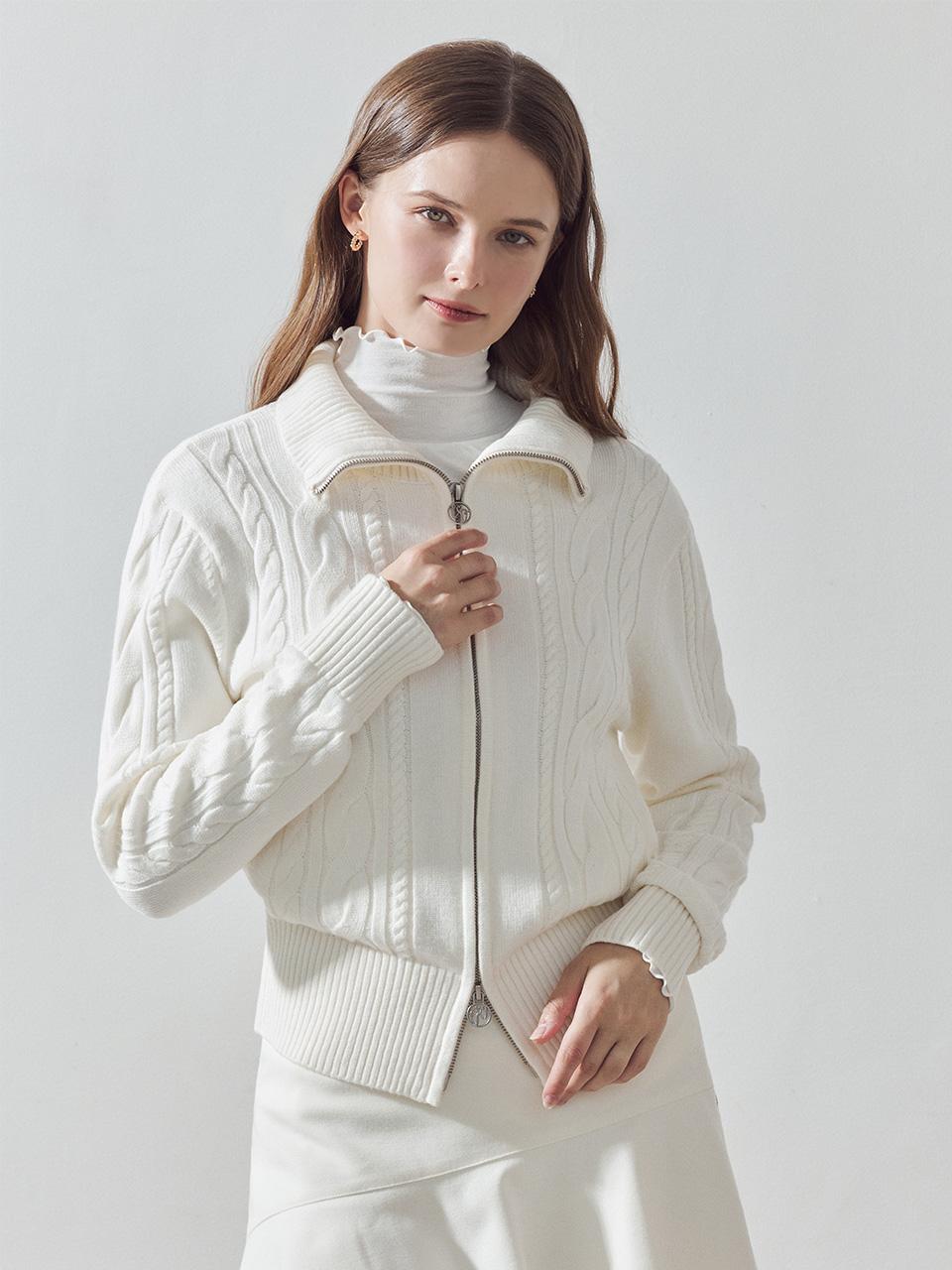 Road Roar Two-Way Windproof Zip-Up Knit Ivory Ivory/S