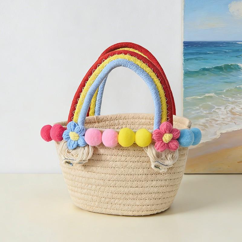 

Bags Korean Niche Cotton Rope Knitted Handbag Woven Bag Seaside Beach Hand-carried Women s Straw