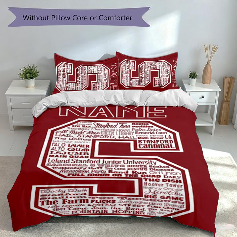 3pcs Custom Name Stanford S logo Bedding Set,Includes 1 Duvet Cover and 2 Pillowcases,All-season Bedroom Decor
