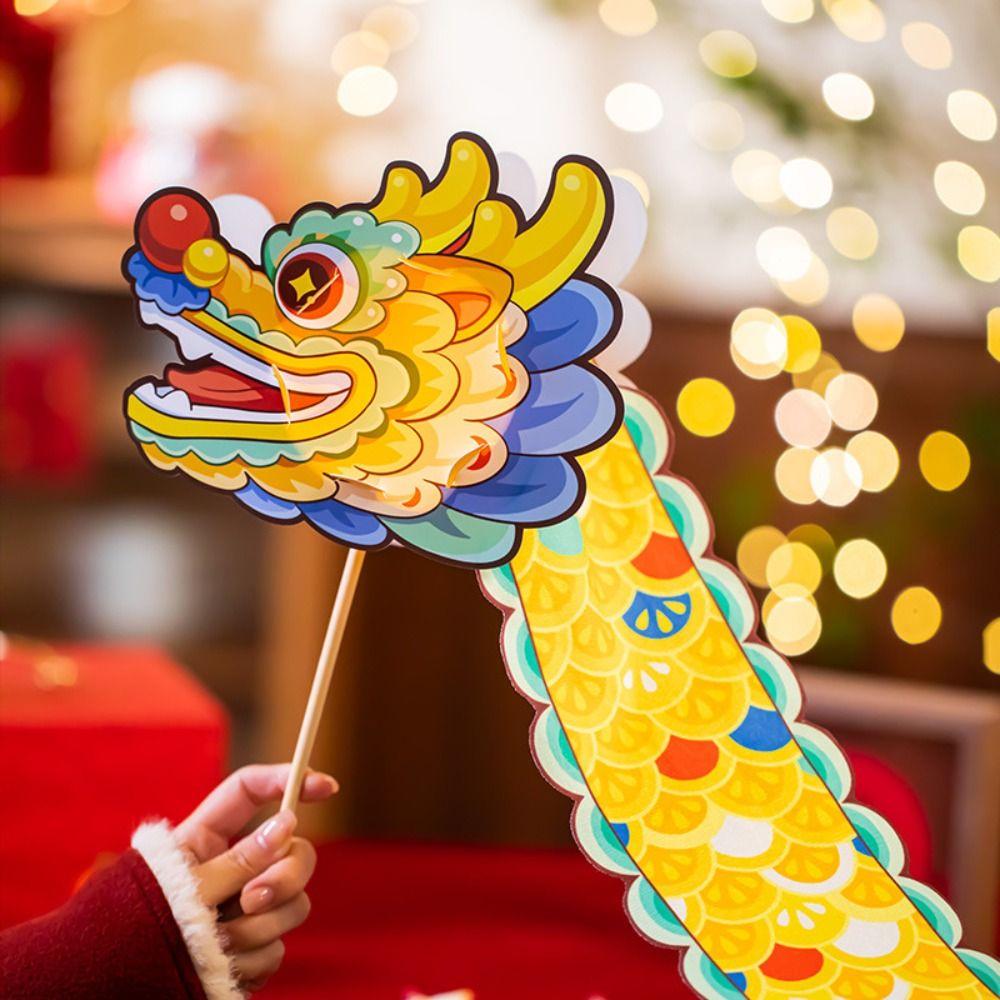 Luminous Toys Mid-Autumn Dragon Dance Lantern DIY Craft Handheld Dragon Lantern  Children's Toys