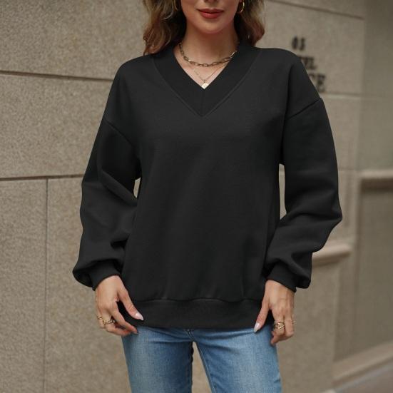 Women's V Neck Oversized Sweatshirts Fleece Long Sleeve Pullover Top Fall Casual Drop Shoulder Outfits