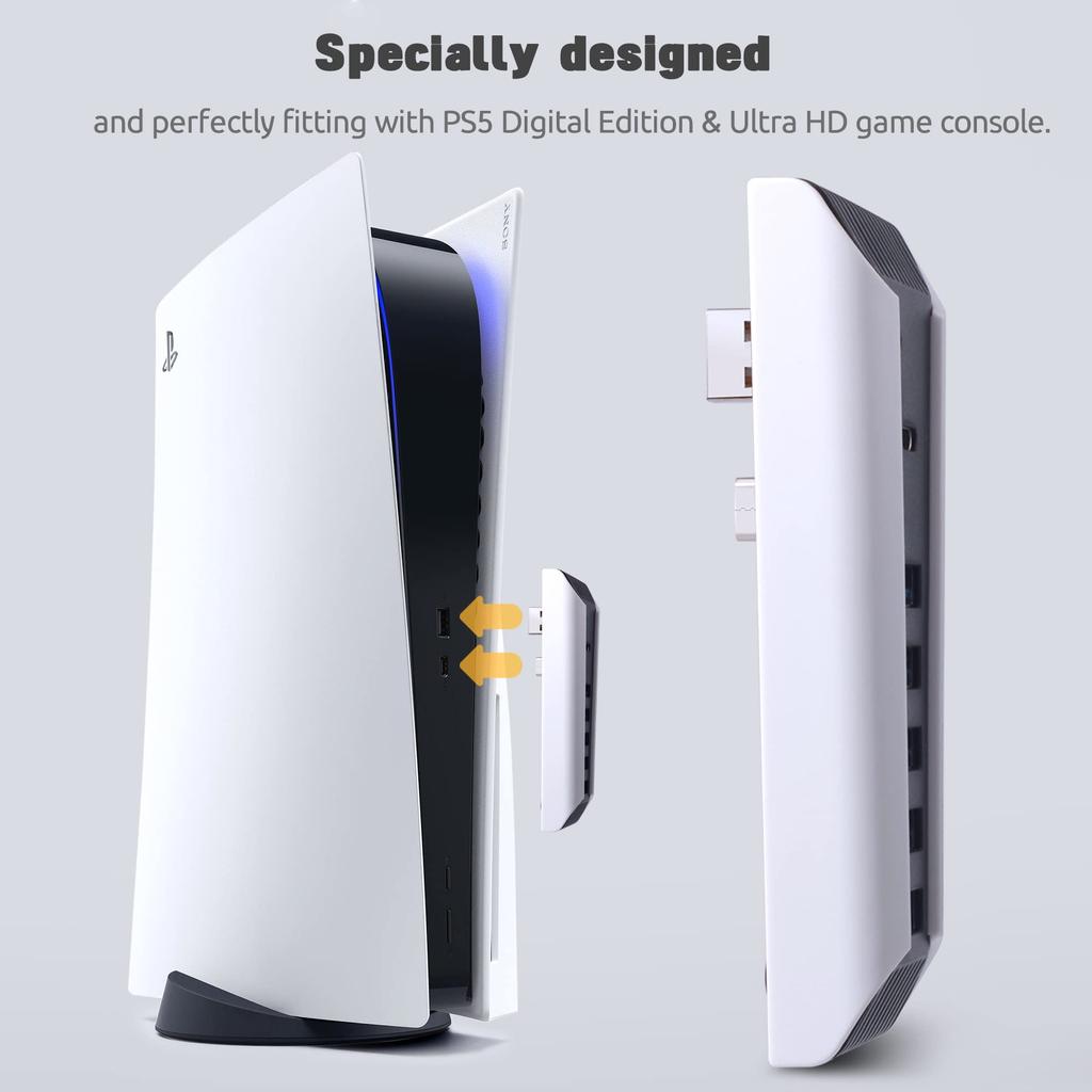 AQIDAP USB Hub for USB Expansion Hub USB Extender Compatible with PlayStation 5 Game Includes 4 USB 1 USB Charging and 1 Port 5-Port PS5, High-Speed