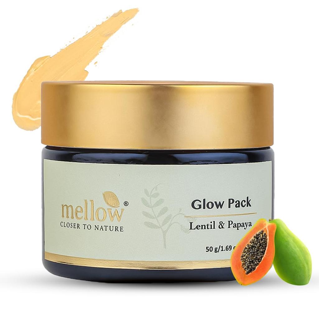 Mellow Herbals Ayurvedic Glow Face Pack | Brightening & Tan Removal | Papaya, Oat Grain & Almond Oil | Natural Exfoliation & Nourishment | Paraben